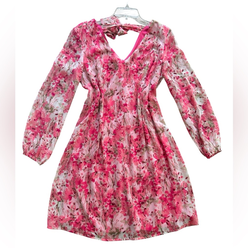 NWT INC International Concepts Tropical Rose (Bright Pink) Lined Chiffon Dress